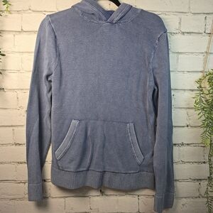 ABERCROMBIE AND FITCH WAFFLE KNIT DISTRESSED HOODED PULL OVER BLUE MENS MED